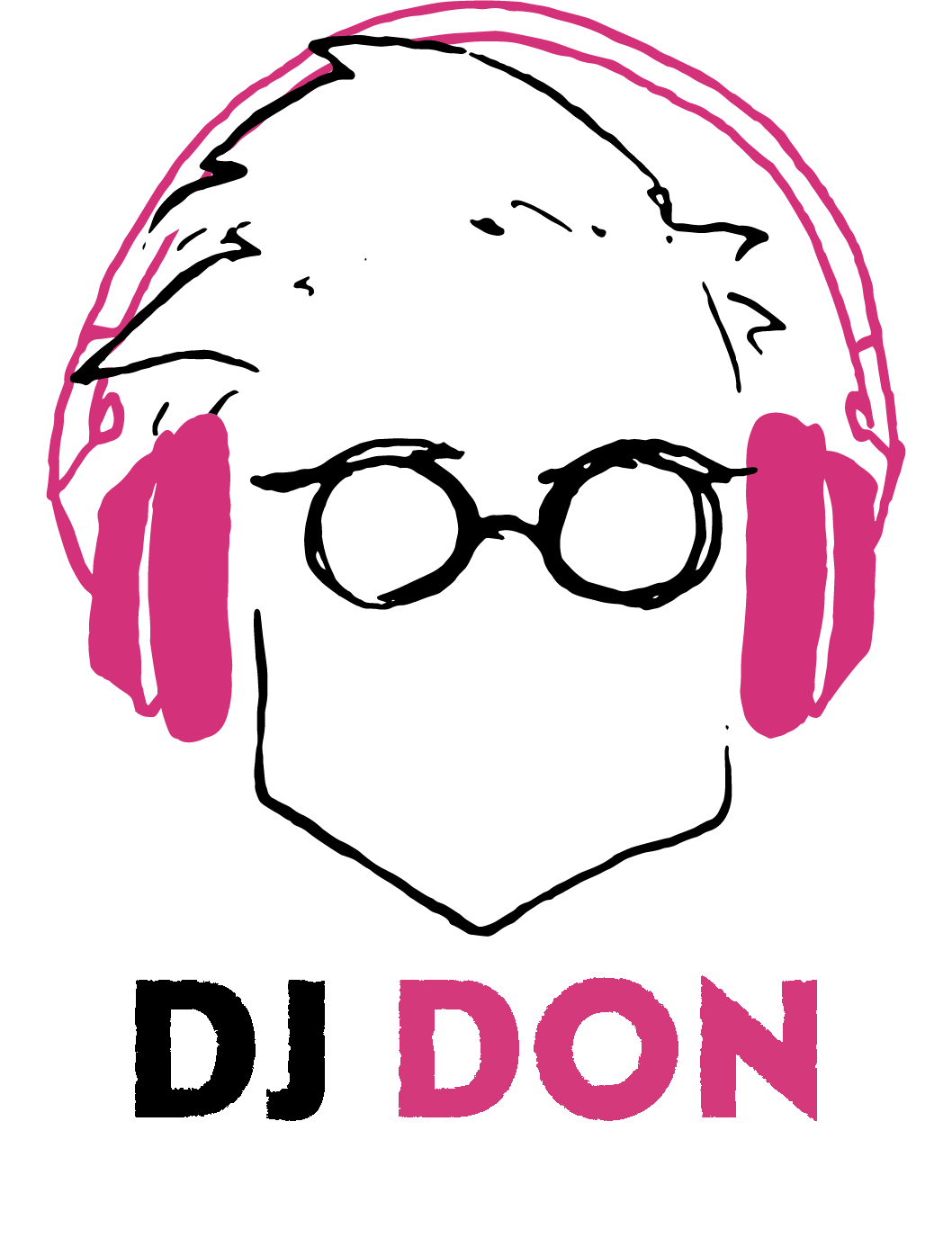 DJ Don Woodbury Productions logo, cordless headphones with brand mark